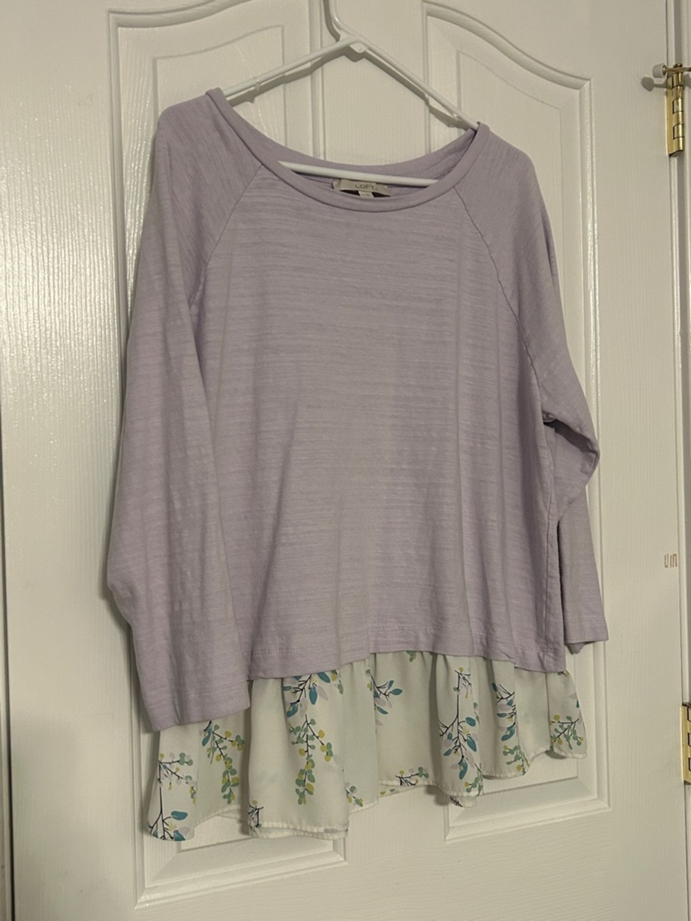 Loft Women's Lavender Layered Hem Top with Floral Accent XL